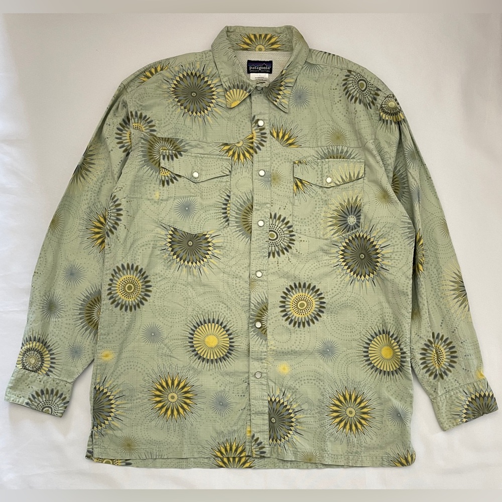 Vintage Patagonia Rhythm Sunburst Shirt Men's M Western Highball Cowboy Dill